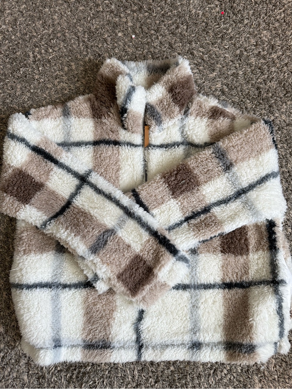 Cozy Plaid Sherpa Jacket - Cream & Brown